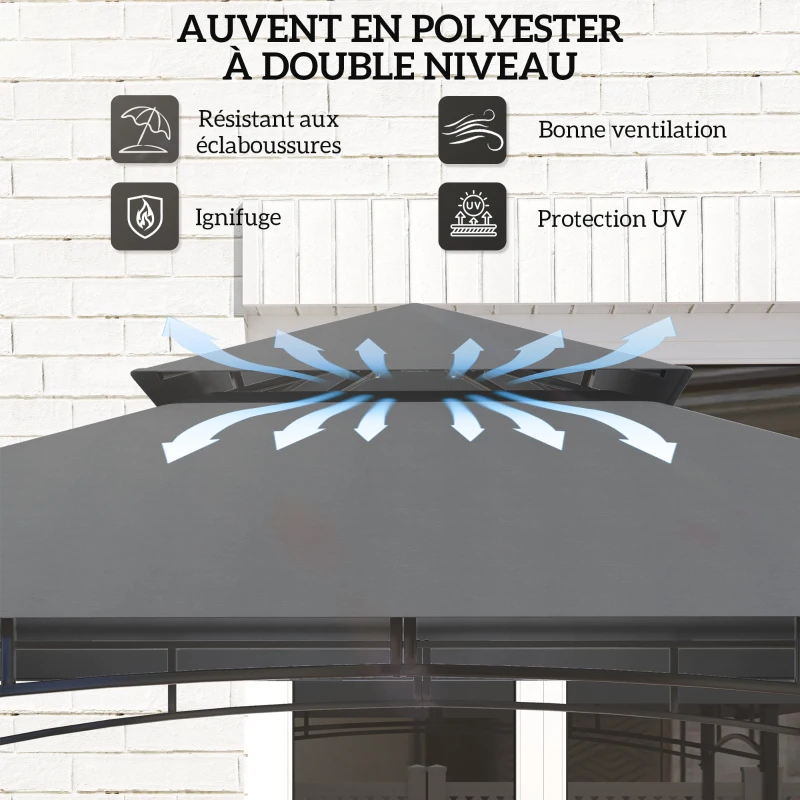 Outsunny Tonnelle de barbecue à deux niveaux auvent de réception pour jardin avec lumière LED 240 x 150 x 250 cm gris foncé