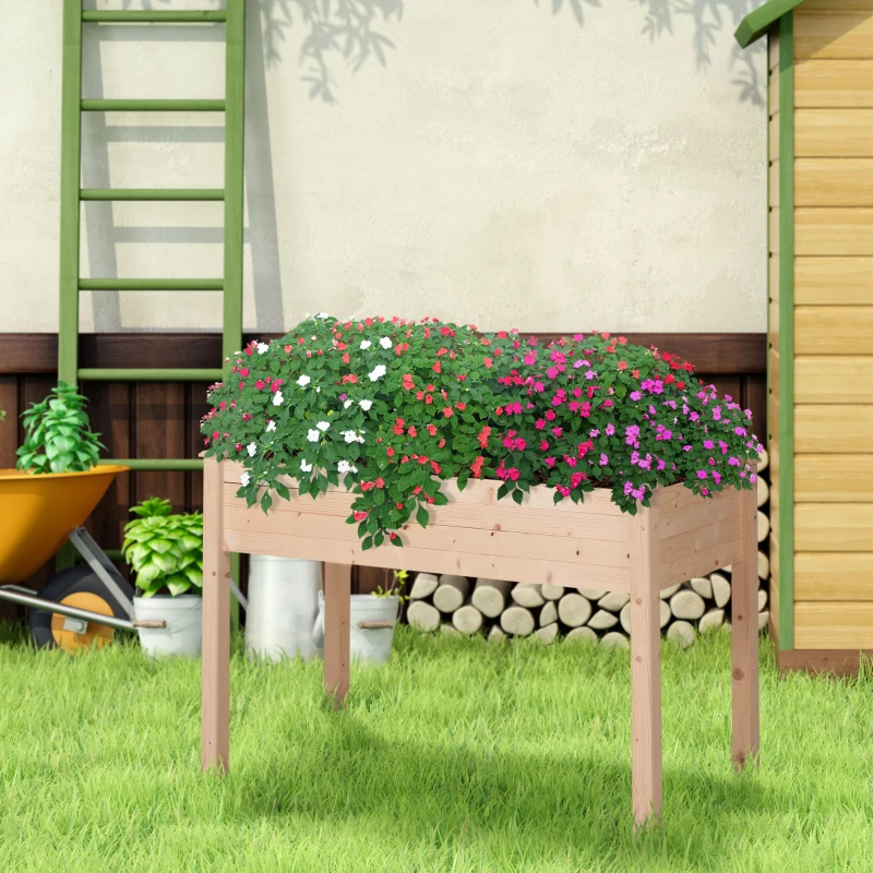 Outsunny Huerto Urbano Elevado de Madera 122,5x56,5x76 cm con Tela no Tejida para Cultivos Plantas Flores Natural