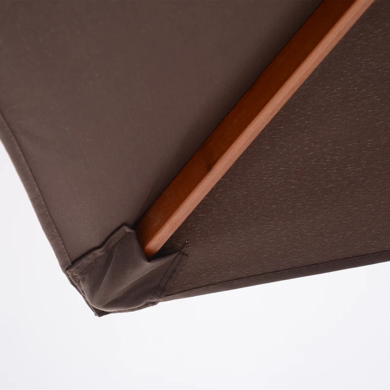 Outsunny Ombrellone Rettangolare Inclinabile 2x1.5 m con 6 Stecche e Apertura a Corda, in Bambù e Poliestere Caffè