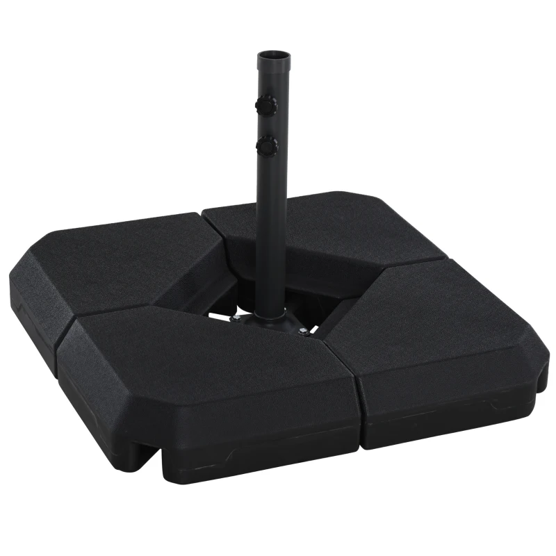 Outsunny Base para Sombrilla de Ø48 mm con 4 Pesos Rellenables de Agua o Arena de 60L Soporte de Sombrilla en Forma de Cruz con Tubo de Acero 80x80x56 cm Negro