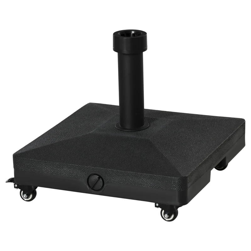 Outsunny Base de Sombrilla con 4 Ruedas Bloqueables Soporte de Parasol Rellenable de Arena 18 kg o Agua 16 kg para Jardín Patio Terraza 45x45x39 cm Negro