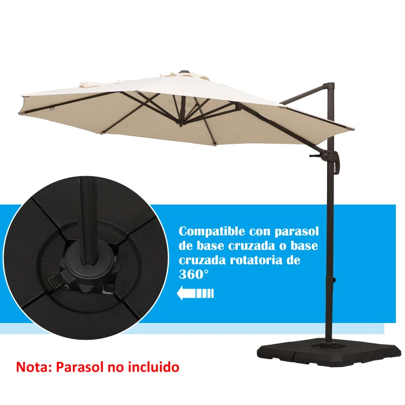 Outsunny Set de 4 Piezas Soporte de Parasol Base para Sombrilla Terreza o Jardín Rellenable de 80 kg de Agua o 120 kg de Arena Estable 100x100x9,5 cm Negro