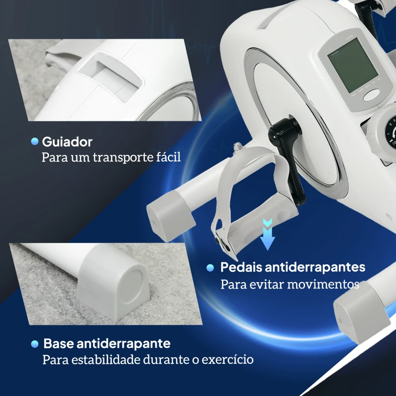 SPORTNOW Mini Bicicleta Estática com Resistência Magnética de 8 Níveis Ecrã LCD e Pedais Antiderrapantes para Exercitar Braços e Pernas 48x43x31 cm Branco