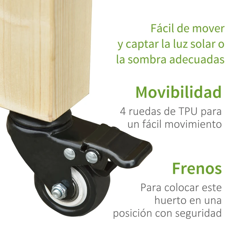 Outsunny Huerto Urbano Mesa de Cultivo 118x55x83 cm Elevado de Madera con Estante Tela Geotextil Ruedas con Frenos Portátil para Cultivo en Jardín Terraza Color Natural