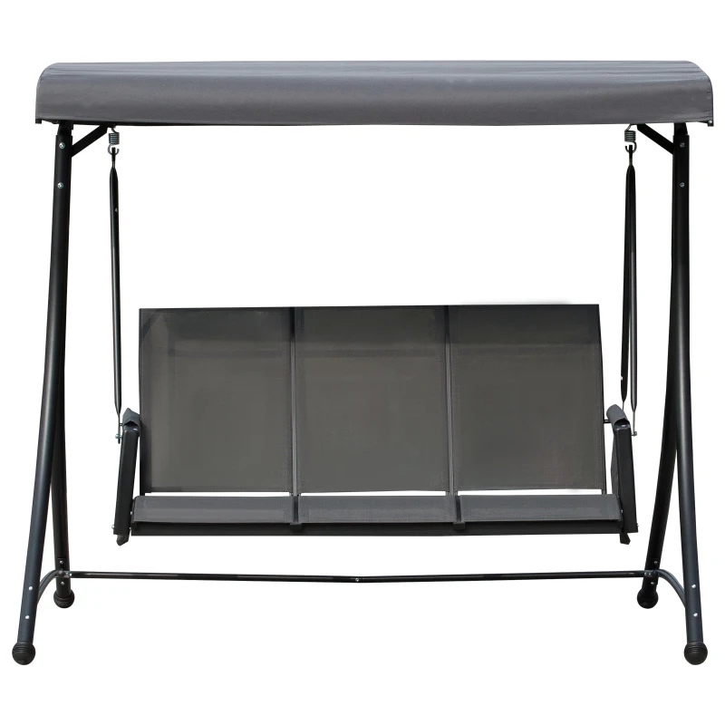 Outsunny Baloiço de 3 Lugares para Jardim ou Varanda com Toldo Ajustável e Bolsos Laterais 196x128x172 cm Cinzento Escuro