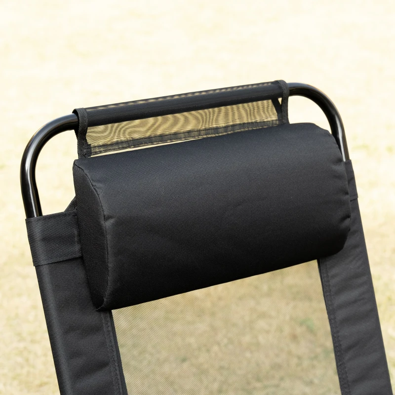 Outsunny Conjunto de 2 Sillas de Camping Plegables con Reposacabezas Desmontable y Respaldo Reclinable 62x70x109 cm Negro