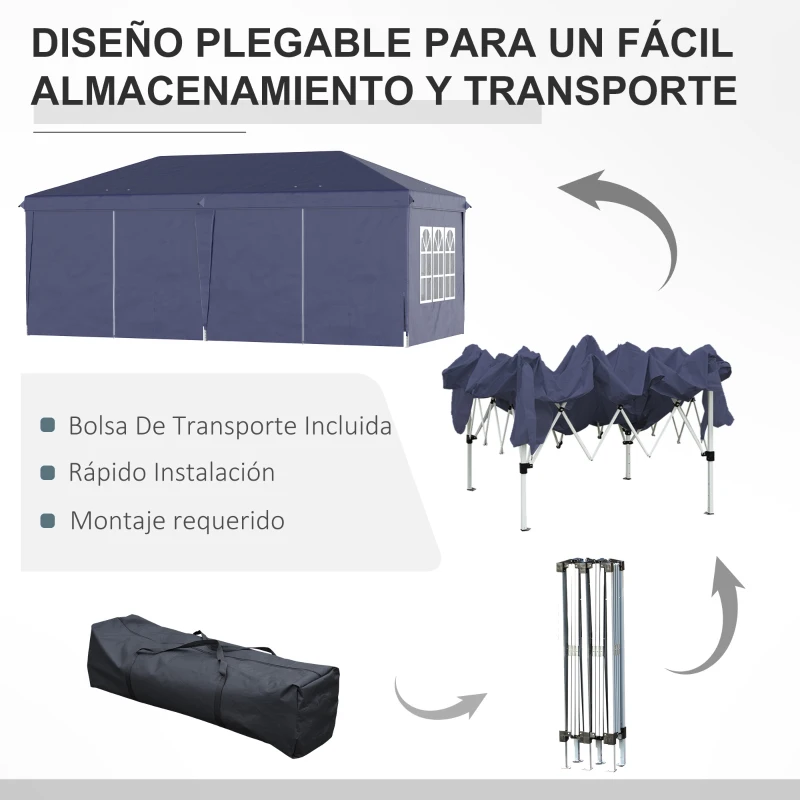 Outsunny Carpa Plegable 6x3x2,7 m con 4 Paneles 4 Ventanas 2 Puertas 1 Bolsa Anti-UV y 12 Orificios de Drenaje Azul