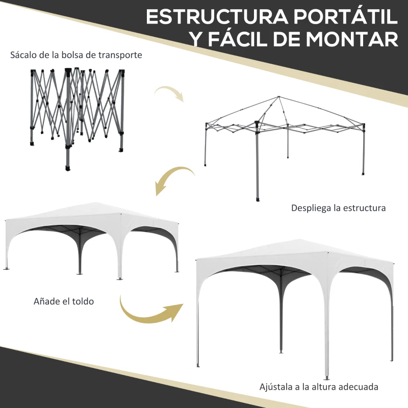Outsunny Cenador de Jardín Plegable con Altura Ajustable Bolsa de Transporte Impermeable Anti-UV y Bolsas de Arena Blanco