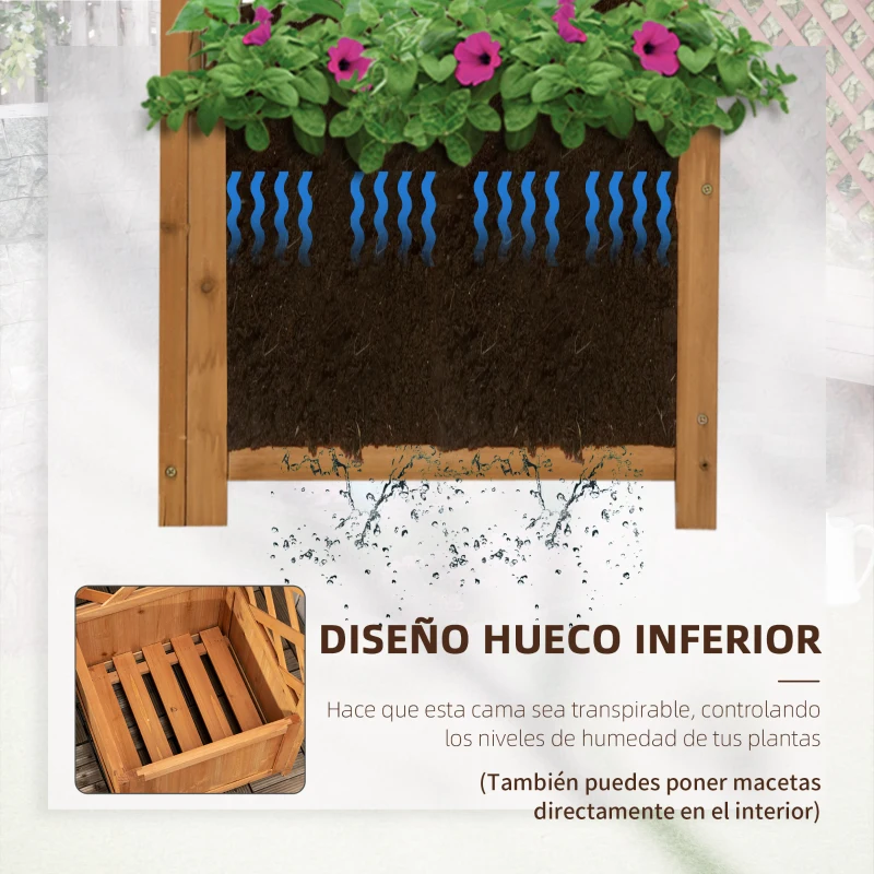 Outsunny Jardinera con Enrejado de Madera para Trepadoras Plantas Flores Decoración en Esquinas 40x40x145 cm Natural