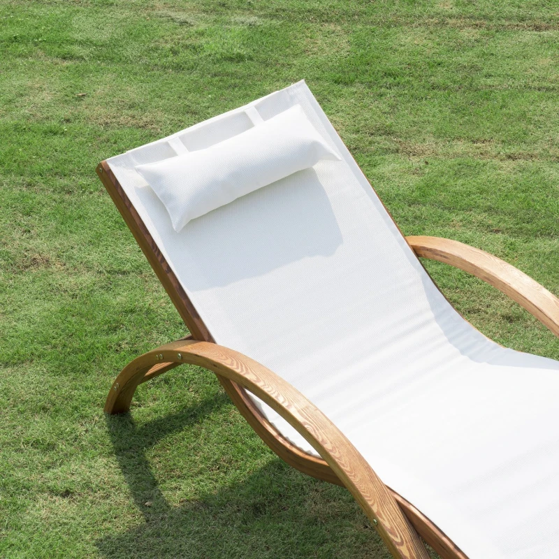 Outsunny Tumbona tipo Hamaca para Jardín Terraza Piscina o Patio Tumbona de Madera y Textilene 161x72x68cm Crema