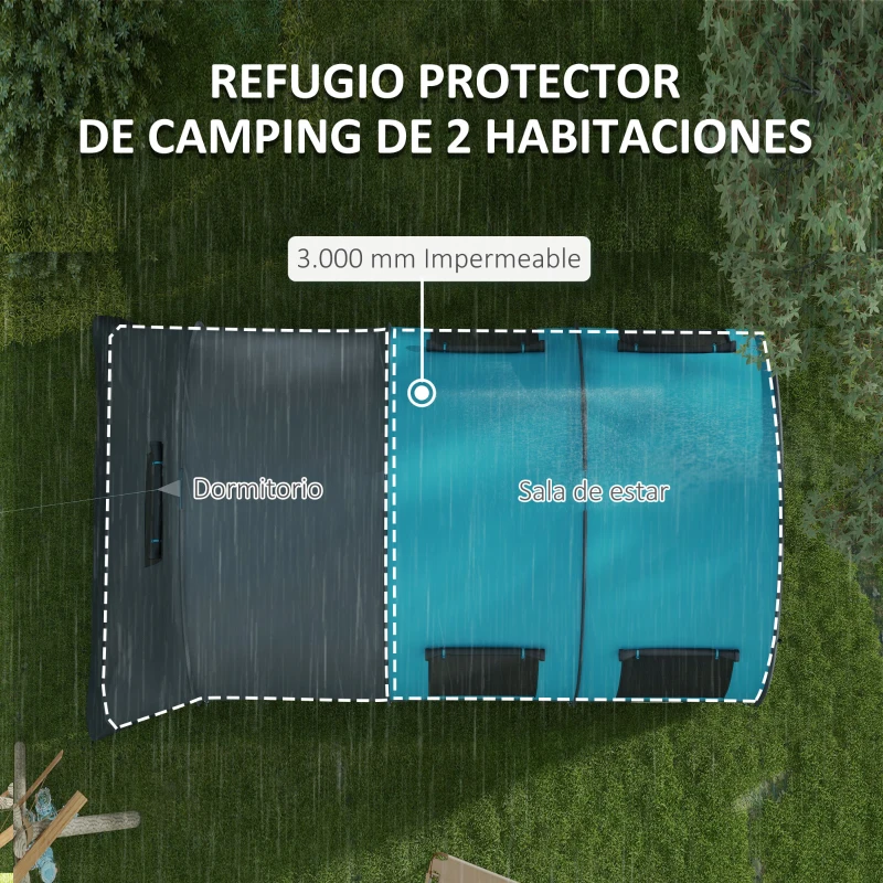 Outsunny Tienda de Campaña Plegable para 3 Personas con 2 Habitaciones y Bolsa de Transporte Impermeable 480x260x200 cm Gris