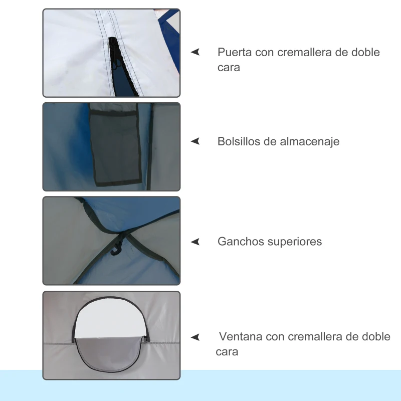 Outsunny Tienda de Ducha Camping Portátil UV25 Tienda Instantánea con Ventana Bolsillo y Bolsa de Transporte 123x121x198 cm Azul
