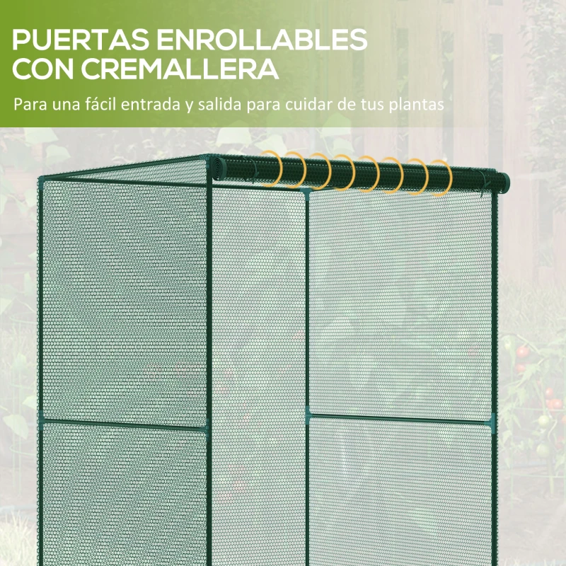 Outsunny Jaula de Cultivo para Plantas 120x120x180 cm con Puerta Enrollable y Marco de Acero para Jardín Terraza Color Verde