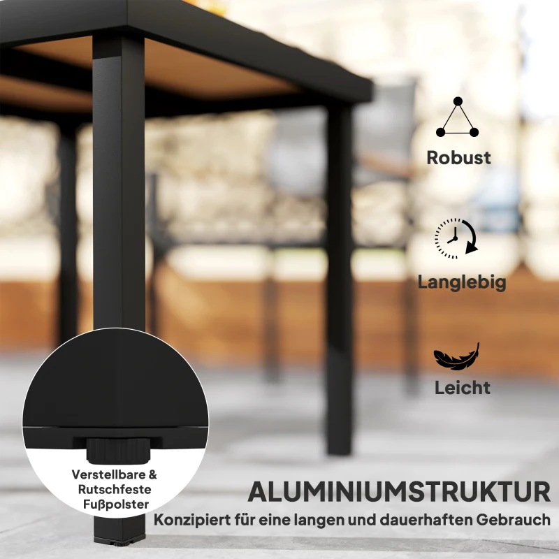 Outsunny Gartentisch Kunststoff 78 x 78 x 74 cm Wetterfest Aluminiumrahmen, Buffettisch Campingtisch für 4 Personen Balkontisch Terrassentisch Outdoor Esstisch für Garten, Terrasse Balkon Schwarz