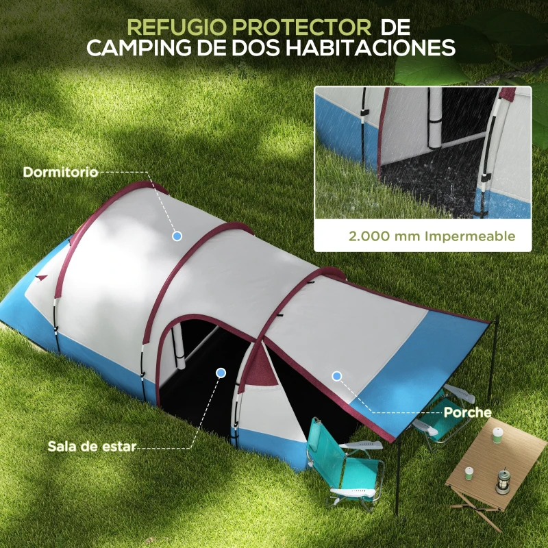 Outsunny Tienda de Campaña para 3 Personas con 2 Habitaciones y Bolsa de Transporte Impermeable 420x200x150 cm Multicolor