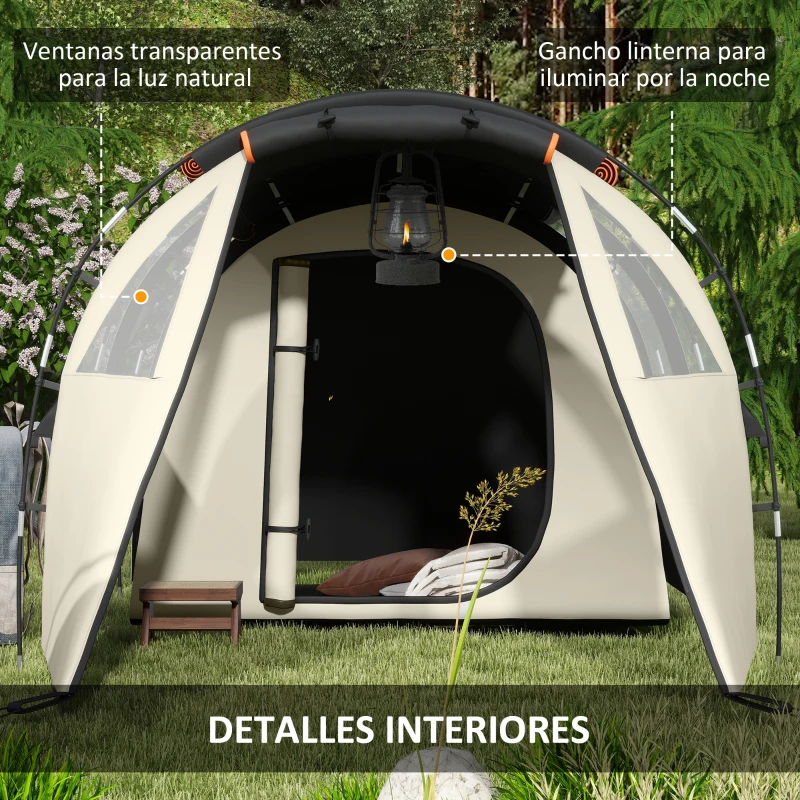 Outsunny Tienda de Campaña con 2 Habitaciones 5 Puertas y Bolsa de Transporte Impermeable 460x230x180 cm Caqui