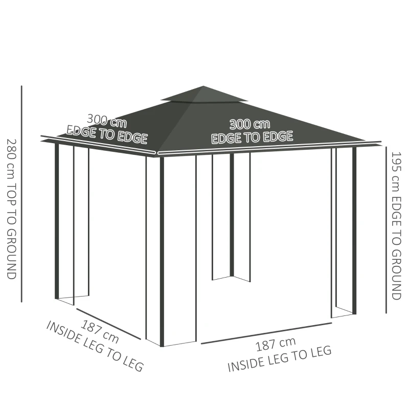 Outsunny 3 x 3(m) Steel Frame Double Roof Garden Gazebo - Grey