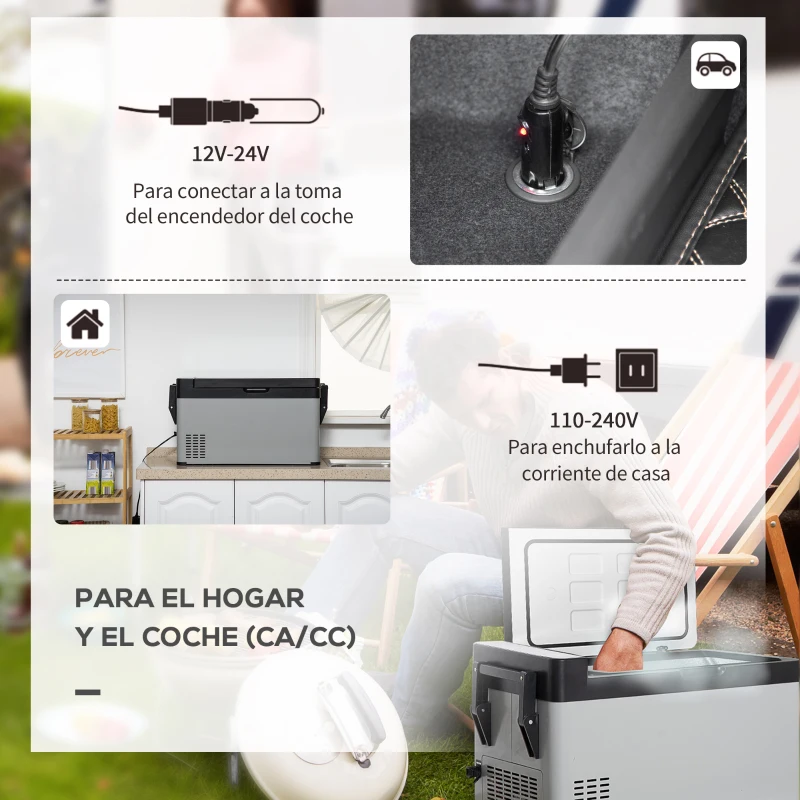 Outsunny Nevera Portátil Compresor 40L Congelador de Coche 12/24V CC hasta -22 ℃ con Pantalla Táctil y Asas Plegables para Barco Camión 67,2x36x40,5 cm Gris y Negro