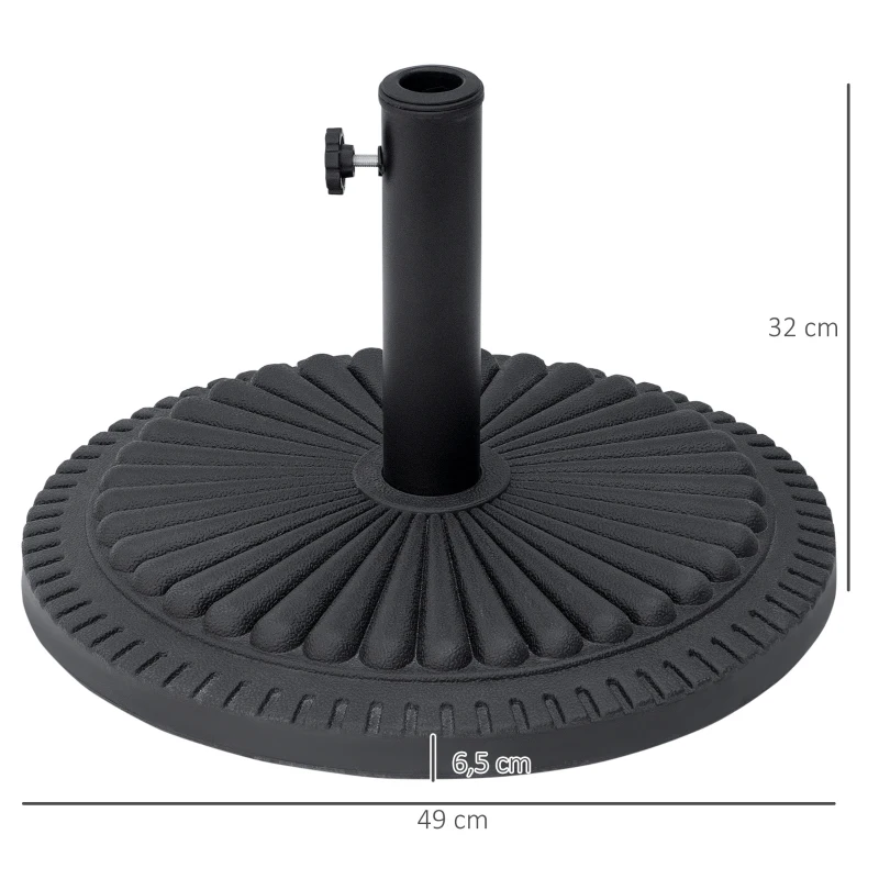 Outsunny Base para Sombrilla de Jardín Peso Neto 14 kg Soporte de Parasol Apto para Postes de 35mm/38mm/48mm Rellena de Cemento Metal para Terraza Exterior Ø49x32 cm Negro