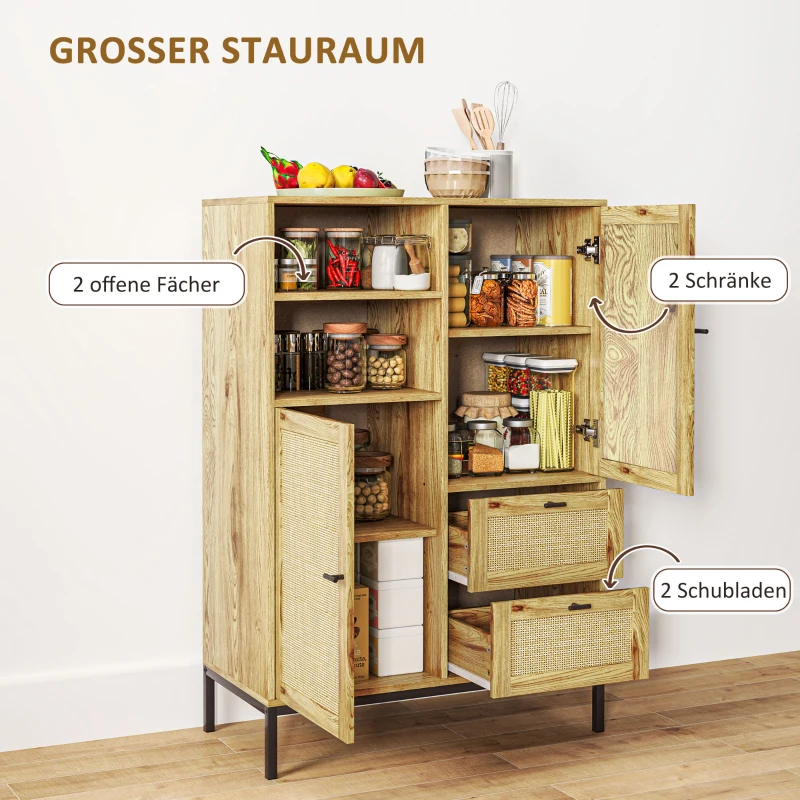 HOMCOM Aufbewahrungsschrank, Flexible Kommode mit Rattan-Türen, Schubladen und verstellbaren Regalen, 80B x 40T x 120H cm