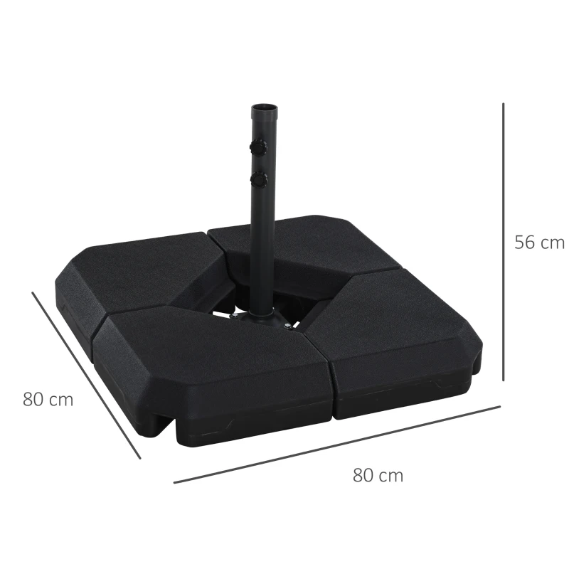 Outsunny Base para Sombrilla de Ø48 mm con 4 Pesos Rellenables de Agua o Arena de 60L Soporte de Sombrilla en Forma de Cruz con Tubo de Acero 80x80x56 cm Negro