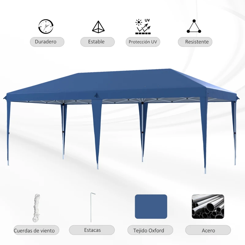 Outsunny Carpa Plegable 6x3 m con Altura Ajustable en 3 Niveles Bolsa de Transporte Anti-UV y Marco de Acero Azul