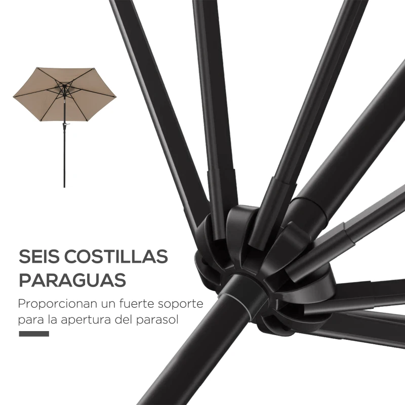 Outsunny Sombrilla de Jardín Ø230x216 cm Parasol Basculante con Apertura Manual Impermeable para Patio Piscina  Caqui