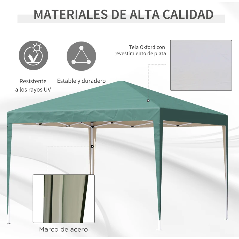Outsunny Carpa Plegable 3x3 m con Bolsa de Transporte Altura Ajustable Anti-UV e Impermeable para Terraza Patio Playa Verde