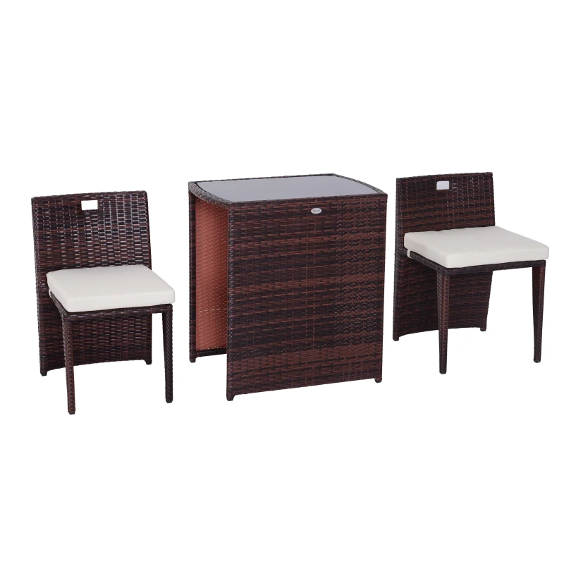 Outsunny Conjunto 1 Mesa y 2 Sillas Mueble Mimbre Ratan Jardin Terraza Exterior Desayuno