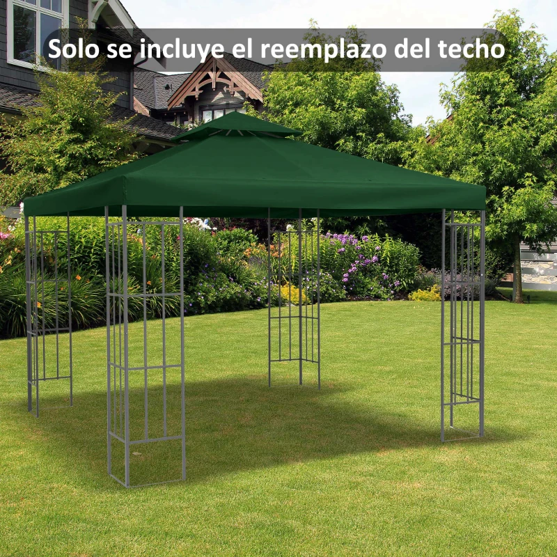 Outsunny Techo de Reemplazo 3x3 m para Carpa Pabellón Cubierta de Repuesto de Gazebo Pabellón con Techo Transpirable 8 Orificios de Drenaje Verde