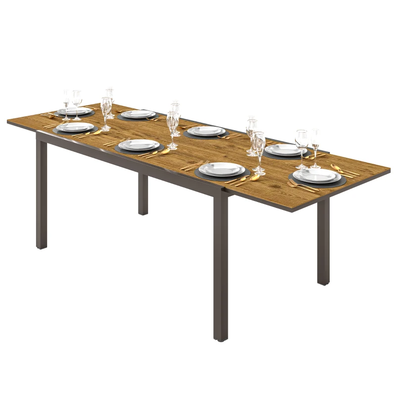 Outsunny Mesa de Refeição Extensível Mesa de Jardim Ajustável com Bordo de Alumínio para 6-8 Pessoas 160/240x90x74 cm Marrom