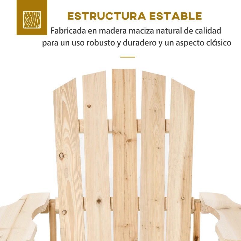 Outsunny Silla de Jardín Adirondack Asiento Extra Ancho Carga 150 kg para Patio Terraza Balcón 78x89x88 cm Natural
