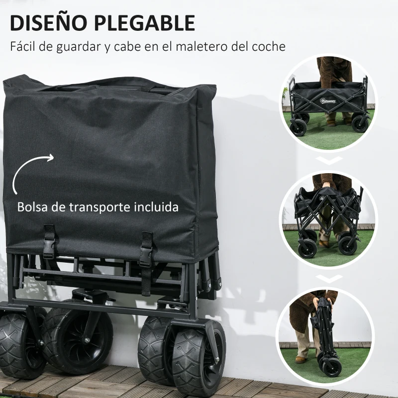 Outsunny Carro Plegable con Bolsa Térmica Desmontable Longitud y Ángulo del Mango Ajustables y Bolsa de Transporte Negro