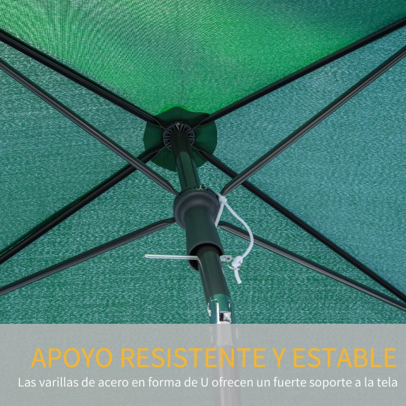 Outsunny Sombrilla de Terraza de Aluminio 198x130x245 cm Parasol de Jardín Rectangular con Función de Inclinación Verde