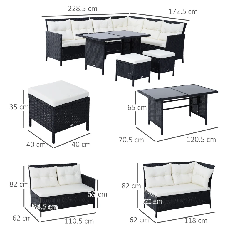 Outsunny 18-delige poly-rotan zitgroep bankstel tuinset fauteuil krukkenset