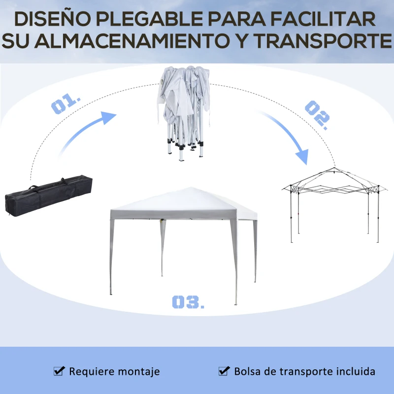 Outsunny Carpa Plegable 3x3 m con Bolsa de Transporte Altura Ajustable Anti-UV para Terraza Patio Playa Blanco Plata