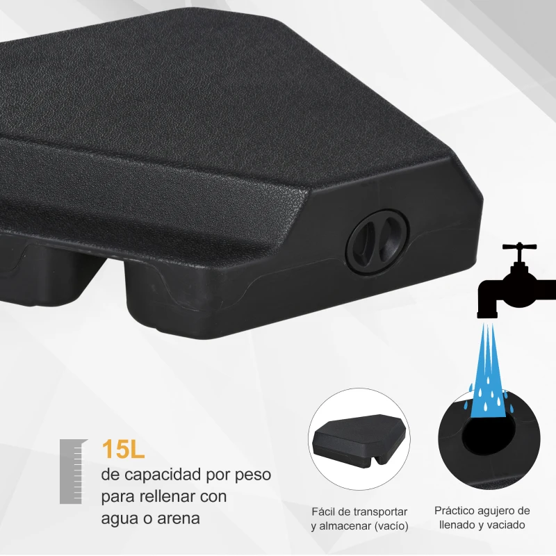Outsunny Base para Sombrilla de Ø48 mm con 4 Pesos Rellenables de Agua o Arena de 60L Soporte de Sombrilla en Forma de Cruz con Tubo de Acero 80x80x56 cm Negro
