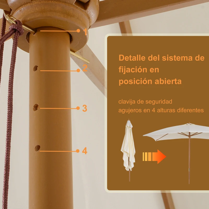 Outsunny Sombrilla Parasol 295x200x255 cm para Jardín Terraza con Mástil de Madera y Toldo de Poliéster 180g/m² Color Crema
