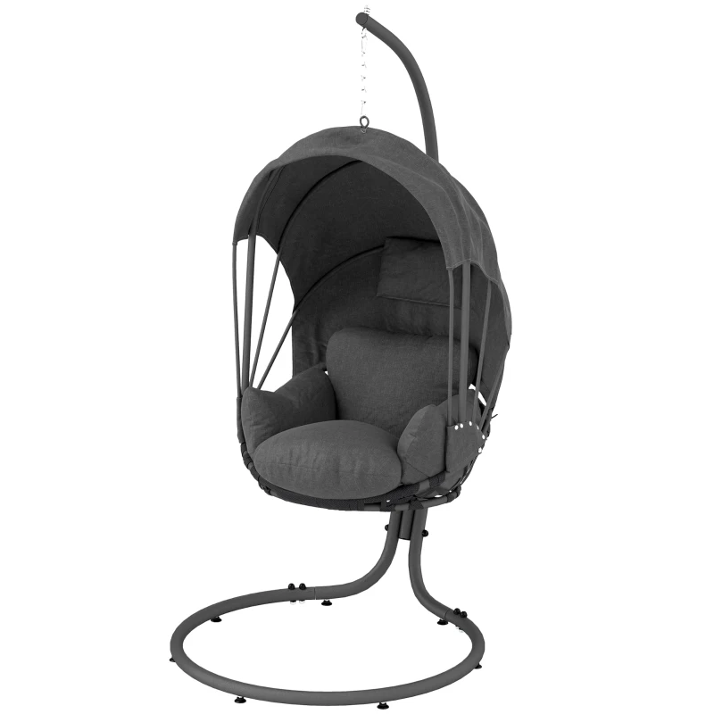 Outsunny Hanging Egg Chair Swing Hammock Chair with Stand, Cushion and Retractable Canopy, for Indoor and Outdoor, Grey