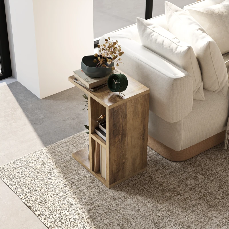 HOMCOM Tavolino da Salotto a C con 3 Ripiani e 2 Scomparti Aperti Salvaspazio, 40x30x60 cm, Marrone