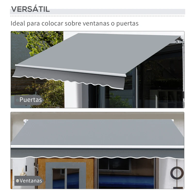 Outsunny Toldo Manual Retráctil 3x2,5 cm Toldo para Balcón con Manivela de Metal Impermeable y Anti-UV Toldo Enrollable de Exterior para Jardín Terraza Ventanas Gris