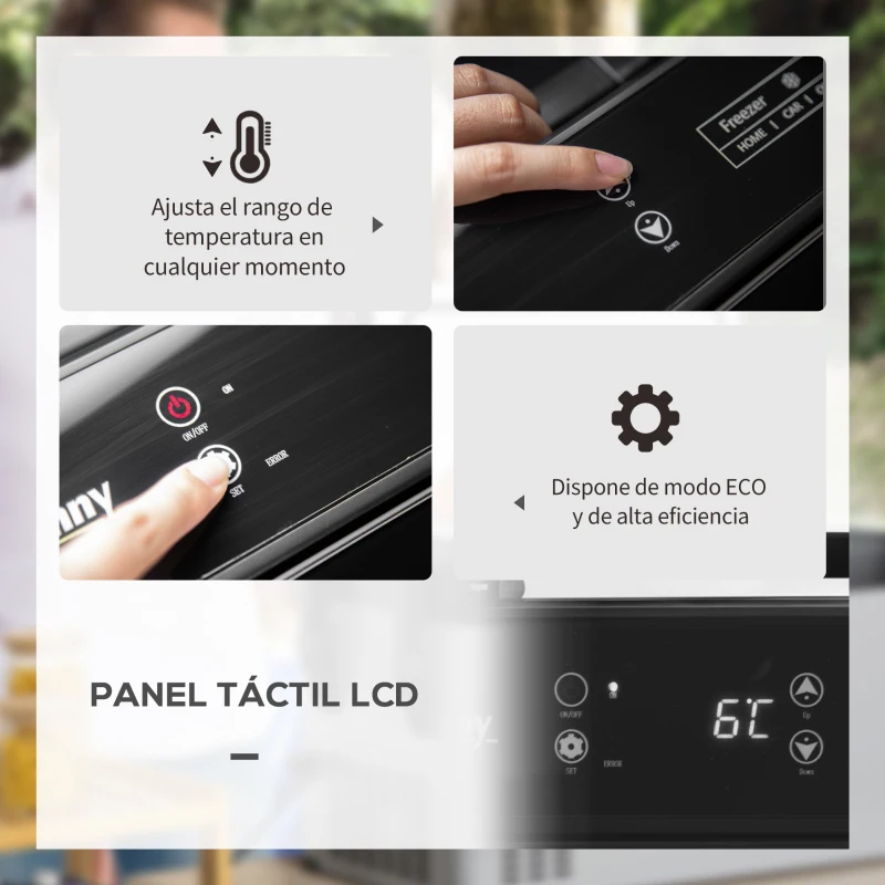 Outsunny Nevera Portátil Compresor 40L Congelador de Coche 12/24V CC hasta -22 ℃ con Pantalla Táctil y Asas Plegables para Barco Camión 67,2x36x40,5 cm Gris y Negro