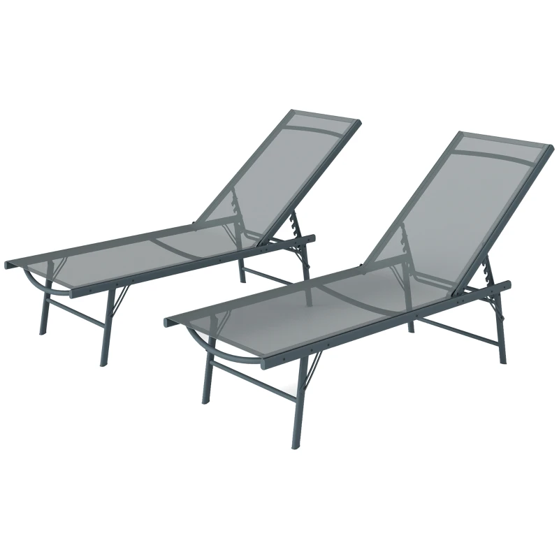 Outsunny Conjunto de 2 Espreguiçadeiras Jardim Dobráveis e Reclináveis em 5 Posições 164x54x84 cm Cinza Claro
