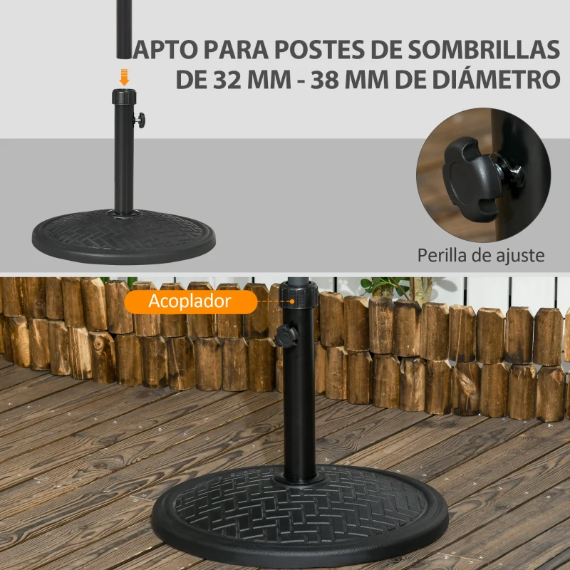 Outsunny Base para Sombrilla de 14 kg Pie de Parasol para Mástil de Ø32-38 mm para Jardín Terraza Patio Ø46x34 cm Negro