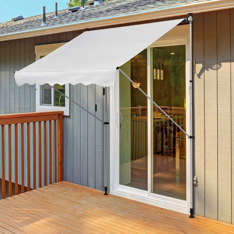 Outsunny Toldo Manual Retráctil 200x150x170-280 cm para Balcón y Terraza con Altura Ajustable con Manivela Blanco