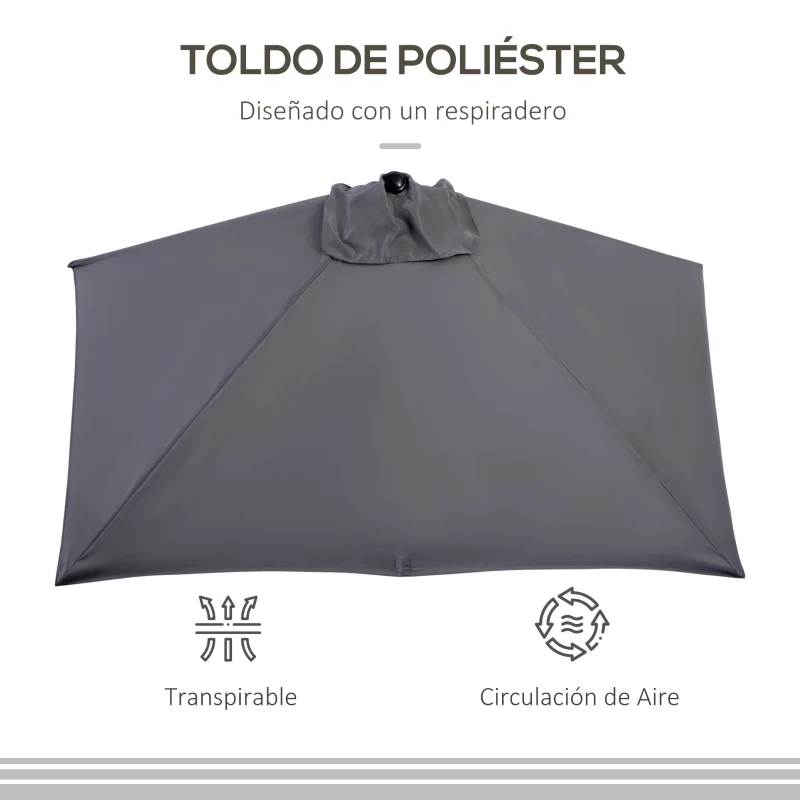 Outsunny Sombrilla Rectangular 230x130x245 cm Parasol para Pared Media Sombrilla con Manivela Protección UV 30+ Impermeable Sombrilla para Balcón Terraza Jardín Gris