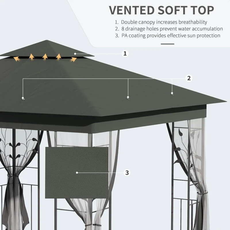 Outsunny 3 x 3(m) Steel Frame Double Roof Garden Gazebo - Grey