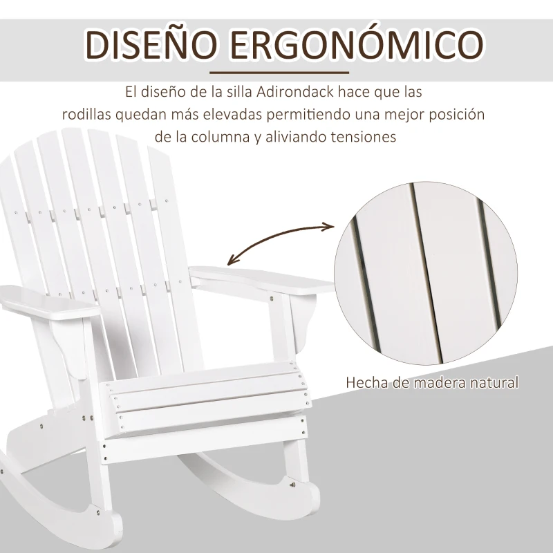 Outsunny Silla Adirondack de Madera 77x94x97 cm para Jardín Terraza Exterior de Estilo Rústico Carga 130kg Blanco