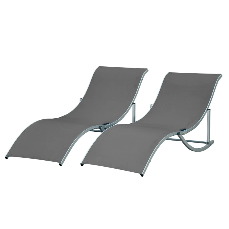Outsunny 2 Tumbonas Plegables con Marco de Aluminio en Forma de S Carga de 120 kg para Piscina Terraza 165x61x63 cm Gris Oscuro