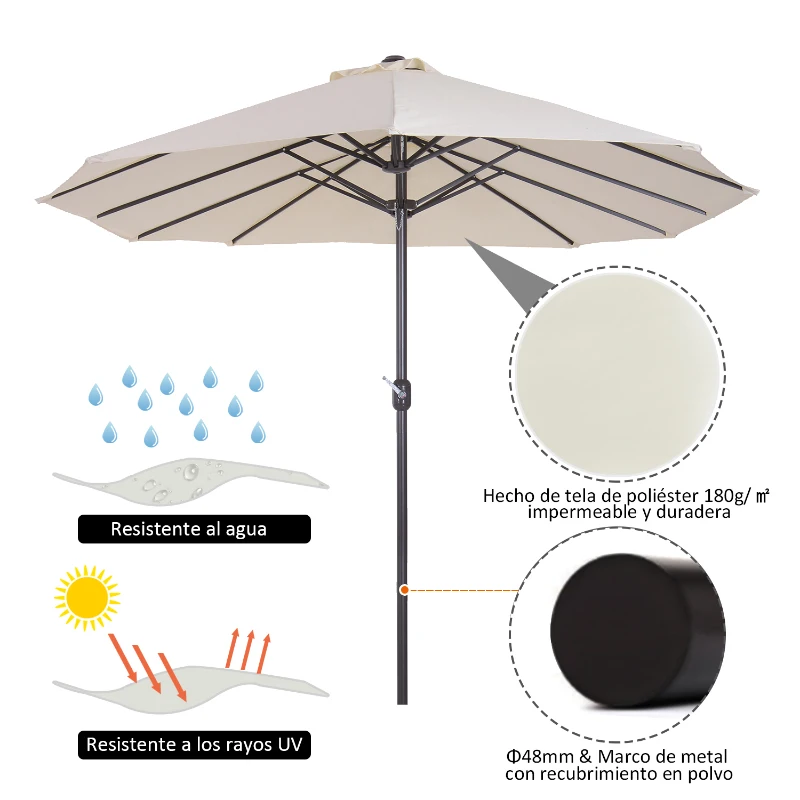 Outsunny Sombrilla Doble para Jardín 460x270x240 cm Parasol Anti UV con Manivela para Exterior Patio Terraza Piscina Color Beige